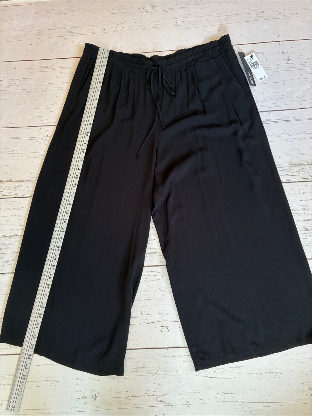 Apt. 9 Black Rayon Wide-Leg Drawstring Waist Palazzo Pants, size L, NWT - Picture 13 of 15
